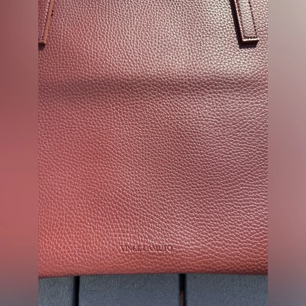 Vince Camuto Luck Tote Shoulder Bag Laptop Tablet Dark Cognac Brown w/ Black